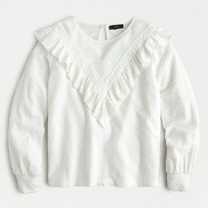 J.Crew White Ruffle Trim Knit Top MEDIUM